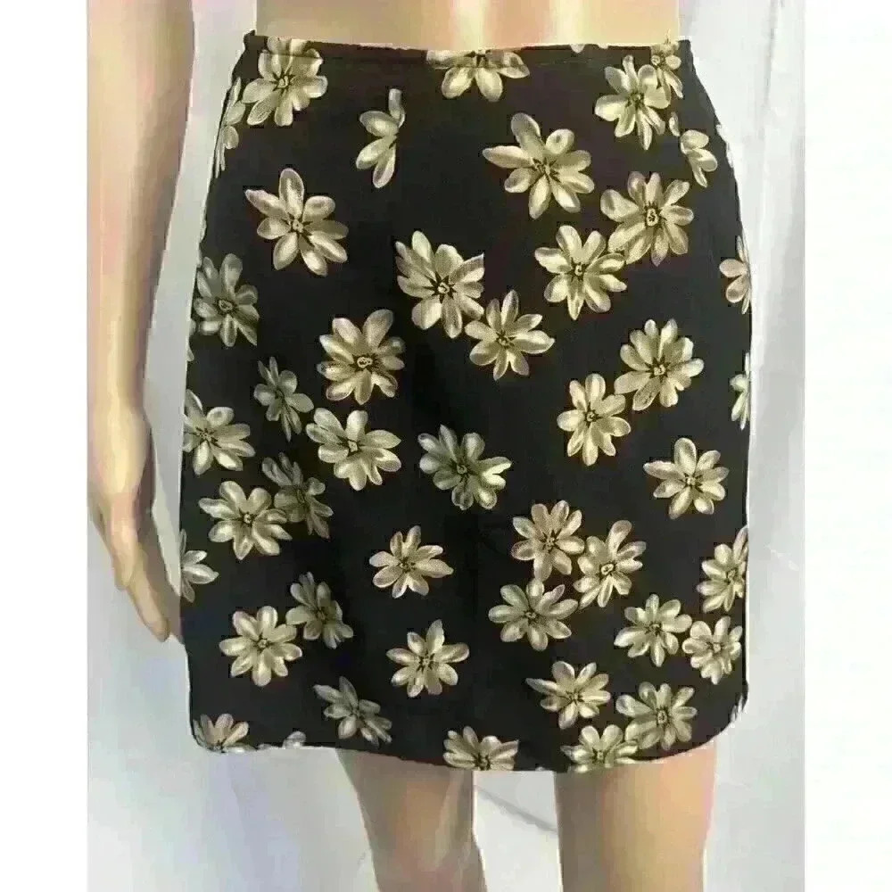 VTG 90s Y2K Rikki J New York Mini Skirt‎ Womens Black Floral Size 5 Sexy Cottage